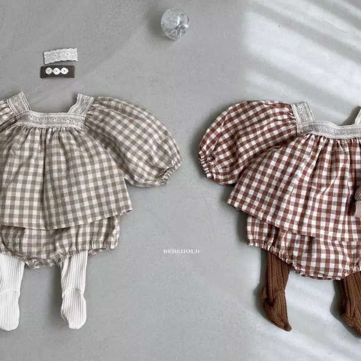 Bebe Holic - Korean Baby Fashion - #babylifestyle - Bobo Check Top Bottom Set - 2