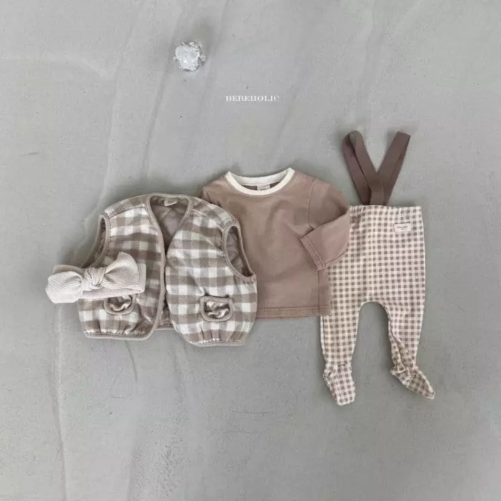 Bebe Holic - Korean Baby Fashion - #babyootd - Check Dungarees Leggings - 3
