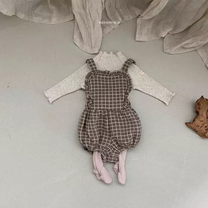 Bebe Holic - Korean Baby Fashion - #babyootd - Yoru Check Dungarees Bodysuit - 8