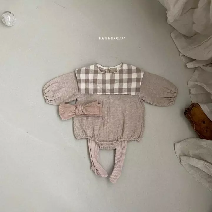 Bebe Holic - Korean Baby Fashion - #babyootd - Check Collar Bodysuit - 6
