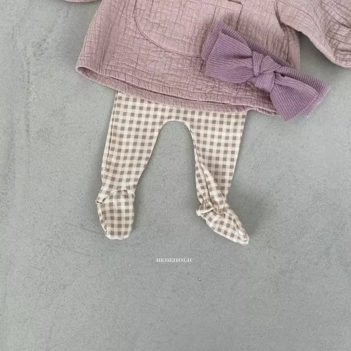 Bebe Holic - Korean Baby Fashion - #babyootd - Check Dungarees Leggings - 4
