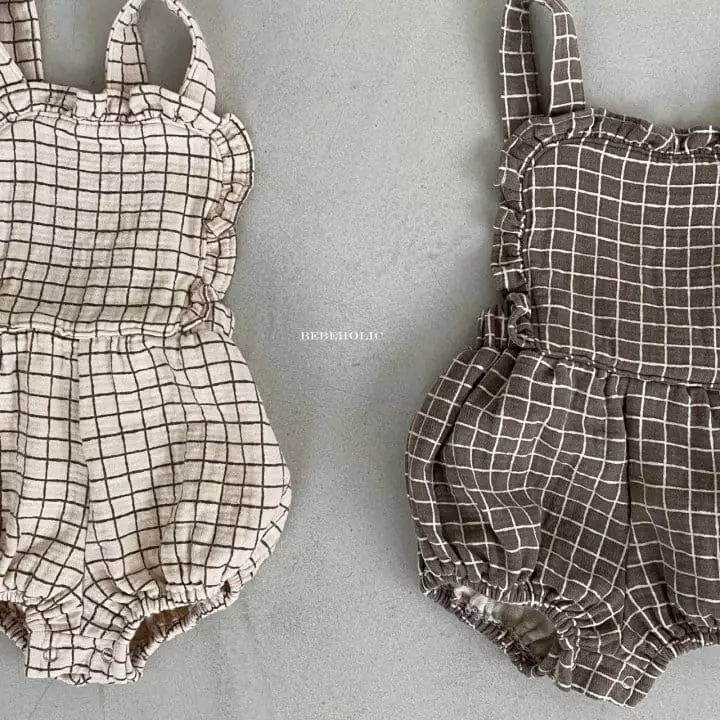 Bebe Holic - Korean Baby Fashion - #babyoutfit - Yoru Check Dungarees Bodysuit - 10