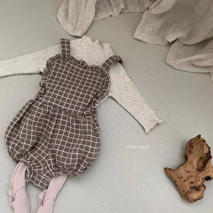 Bebe Holic - Korean Baby Fashion - #babyoutfit - Yoru Check Dungarees Bodysuit - 9