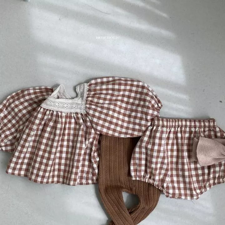 Bebe Holic - Korean Baby Fashion - #babyoutfit - Bobo Check Top Bottom Set - 5