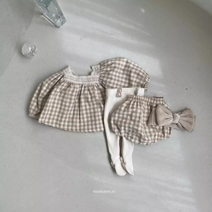 Bebe Holic - Korean Baby Fashion - #babyoutfit - Bobo Check Top Bottom Set - 6
