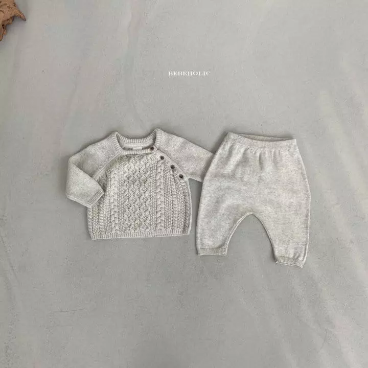 Bebe Holic - Korean Baby Fashion - #babyoutfit - Twist Knit Top Bottom Set - 10