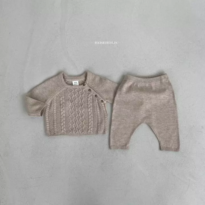 Bebe Holic - Korean Baby Fashion - #babyoutfit - Twist Knit Top Bottom Set - 11