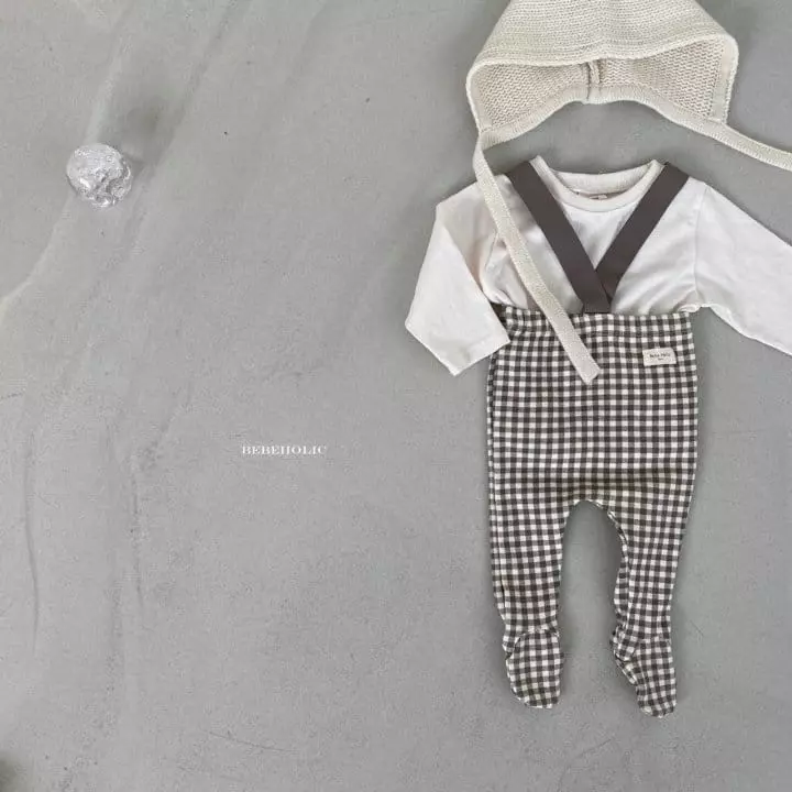 Bebe Holic - Korean Baby Fashion - #babywear - Check Dungarees Leggings - 6