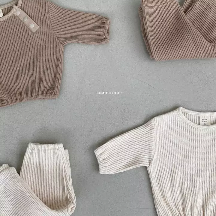 Bebe Holic - Korean Baby Fashion - #onlinebabyboutique - Cream Waffle Top Bottom Set - 5