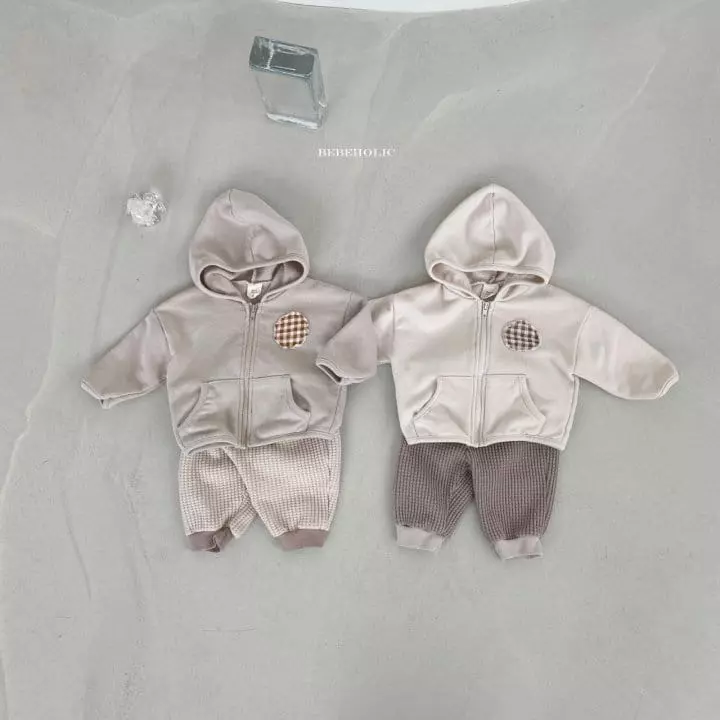 Bebe Holic - Korean Baby Fashion - #onlinebabyshop - Check Patch Hoody Zip-up