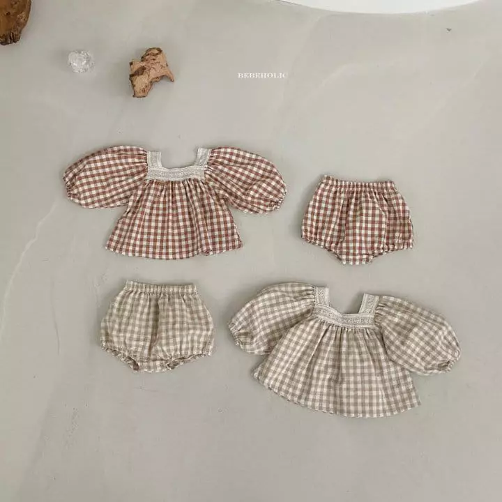 Bebe Holic - Korean Baby Fashion - #onlinebabyshop - Bobo Check Top Bottom Set - 9