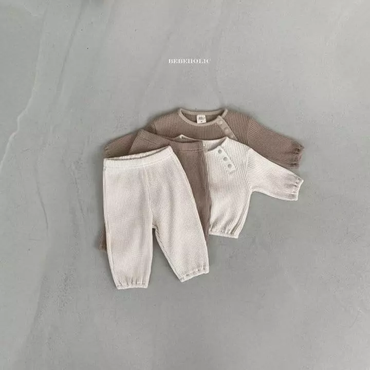 Bebe Holic - Korean Baby Fashion - #onlinebabyshop - Cream Waffle Top Bottom Set - 6