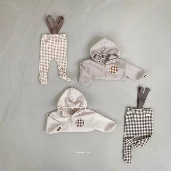 Bebe Holic - Korean Baby Fashion - #smilingbaby - Check Patch Hoody Zip-up - 2