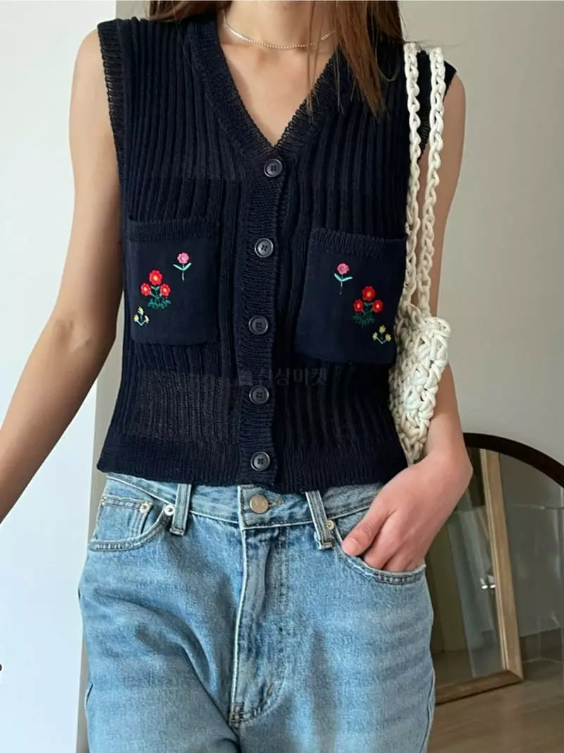 Breathe - Korean Women Fashion - #womensfashion - Flower Knit Vest - 4