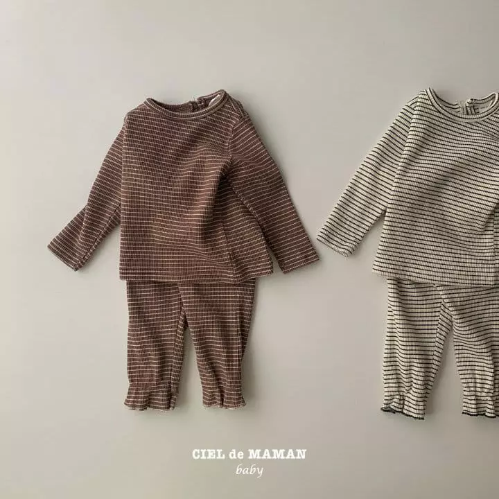 Ciel De Maman - Korean Baby Fashion - #babyboutiqueclothing - Stripes Top Bottom Set - 2
