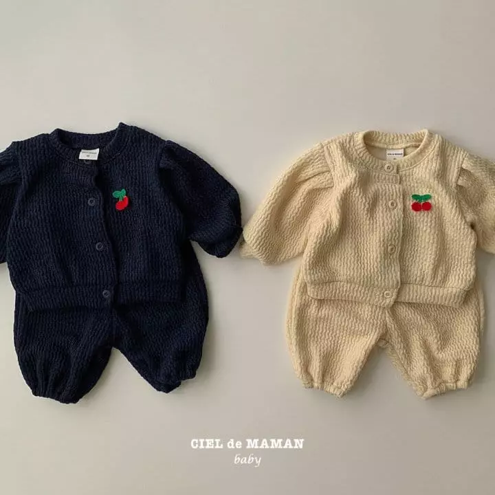 Ciel De Maman - Korean Baby Fashion - #babyboutiqueclothing - Cherry Cardigan Top Bottom Set - 4