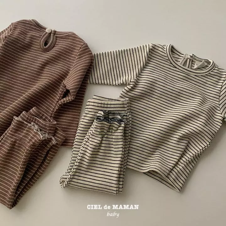 Ciel De Maman - Korean Baby Fashion - #babyclothing - Stripes Top Bottom Set - 3