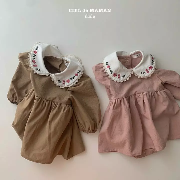 Ciel De Maman - Korean Baby Fashion - #babyclothing - Flower Embroidery Bodysuit