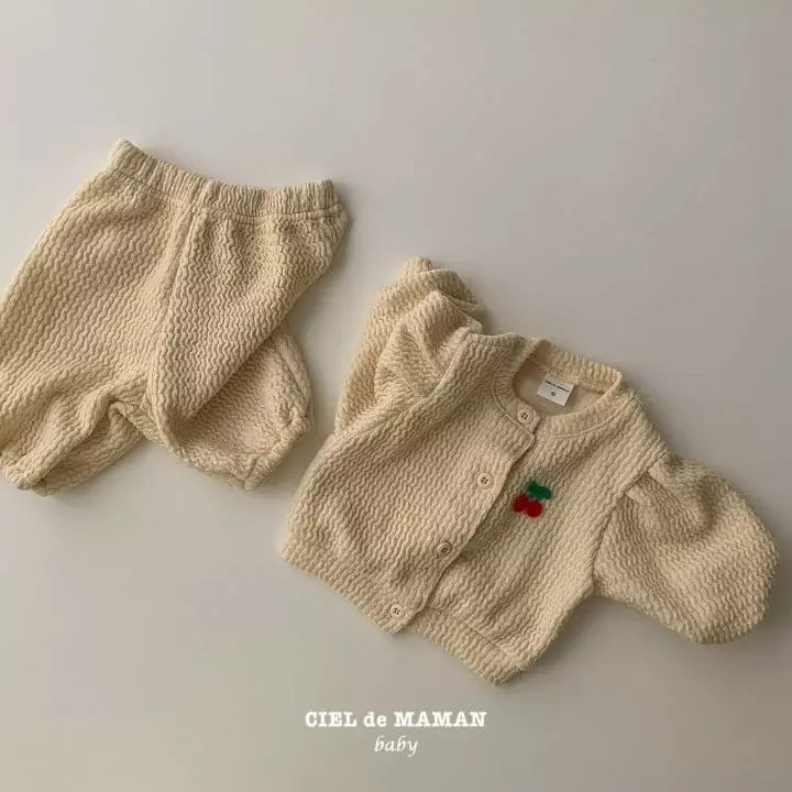 Ciel De Maman - Korean Baby Fashion - #babyfashion - Cherry Cardigan Top Bottom Set - 5