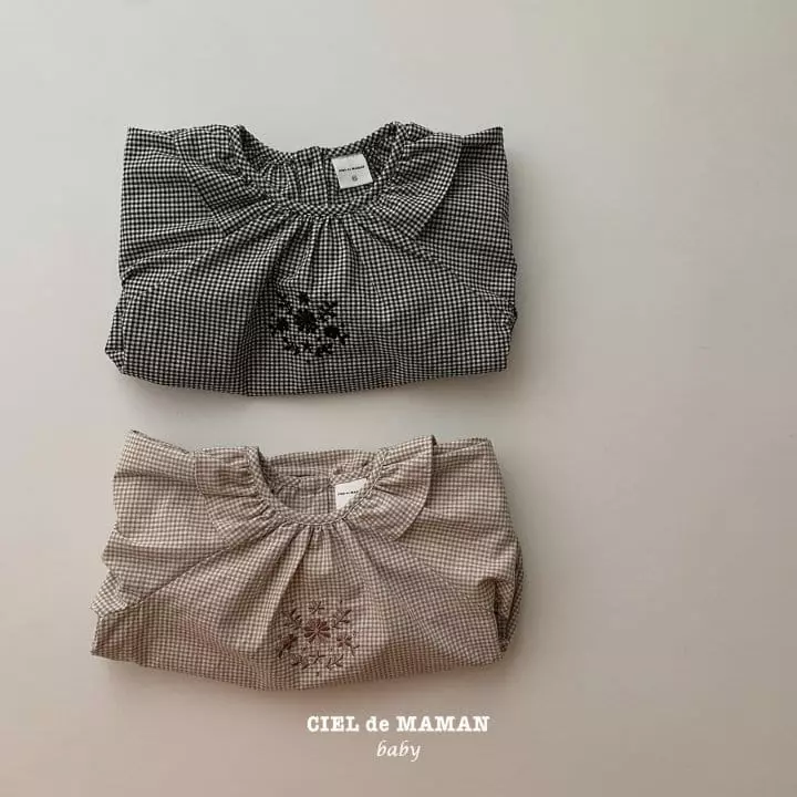 Ciel De Maman - Korean Baby Fashion - #babyfashion - Small Check Embroidery Bodysuit - 3