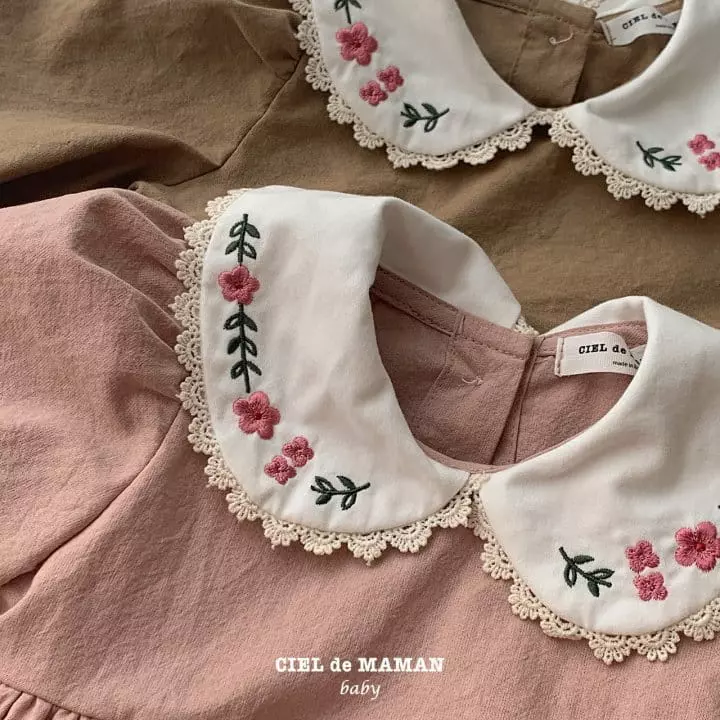 Ciel De Maman - Korean Baby Fashion - #babyfashion - Flower Embroidery Bodysuit - 2