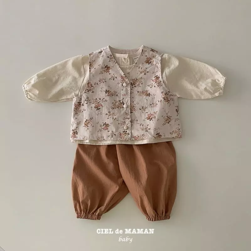 Ciel De Maman - Korean Baby Fashion - #babyfever - Flower Hanbok Bebe Boy Vest Blouse Pants Set - 2