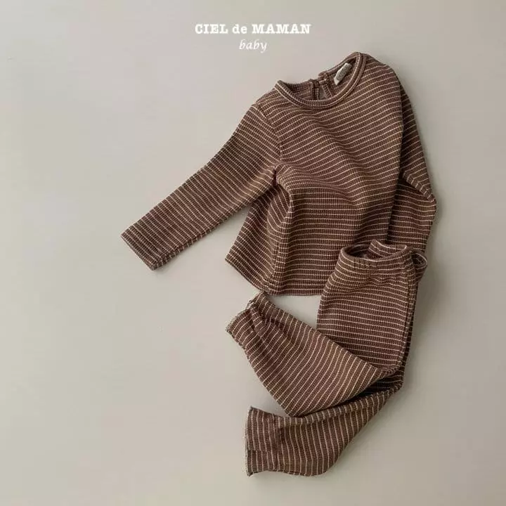 Ciel De Maman - Korean Baby Fashion - #babyfever - Stripes Top Bottom Set - 5