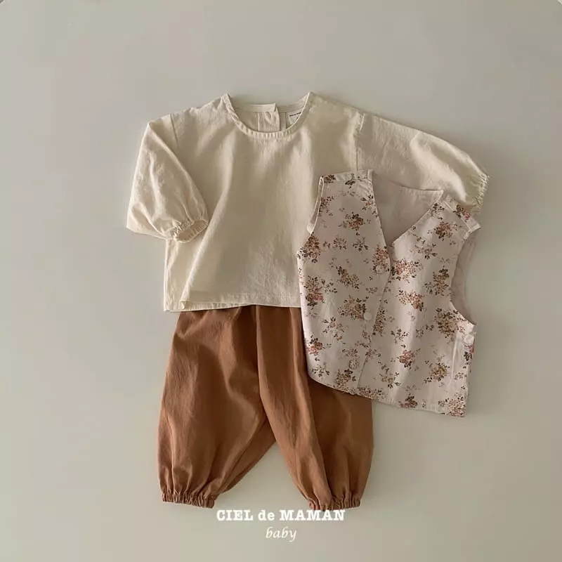 Ciel De Maman - Korean Baby Fashion - #babygirlfashion - Flower Hanbok Bebe Boy Vest Blouse Pants Set - 3