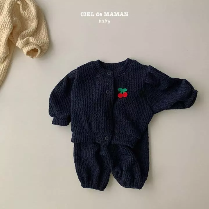 Ciel De Maman - Korean Baby Fashion - #babygirlfashion - Cherry Cardigan Top Bottom Set - 7