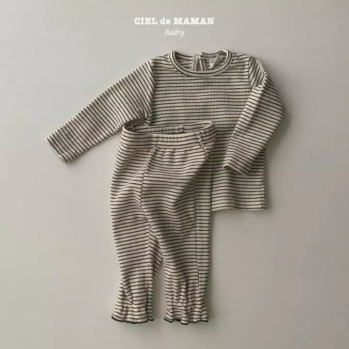 Ciel De Maman - Korean Baby Fashion - #babygirlfashion - Stripes Top Bottom Set - 6