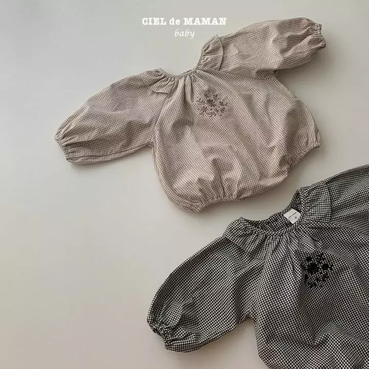 Ciel De Maman - Korean Baby Fashion - #babygirlfashion - Small Check Embroidery Bodysuit - 5