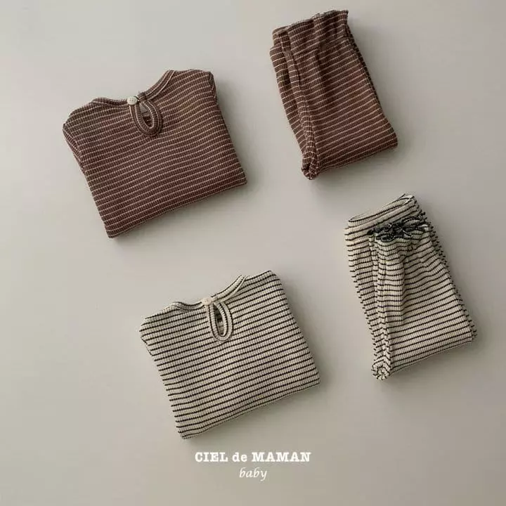 Ciel De Maman - Korean Baby Fashion - #babyootd - Stripes Top Bottom Set - 9