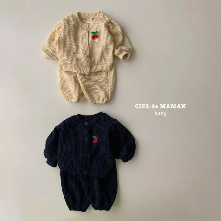 Ciel De Maman - Korean Baby Fashion - #babyoutfit - Cherry Cardigan Top Bottom Set - 11