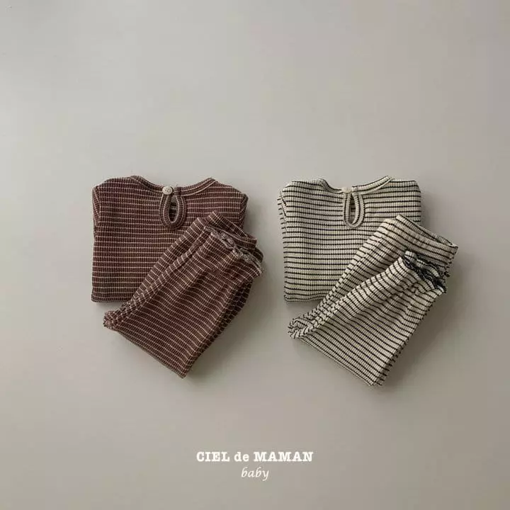 Ciel De Maman - Korean Baby Fashion - #babyoutfit - Stripes Top Bottom Set - 10
