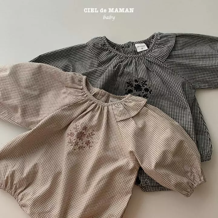Ciel De Maman - Korean Baby Fashion - #babyoutfit - Small Check Embroidery Bodysuit - 9