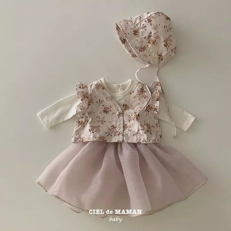 Ciel De Maman - Korean Baby Fashion - #onlinebabyboutique - Flower Hanbok Bebe Girl Skirt Bodysuit Vest Bonnet Set - 9