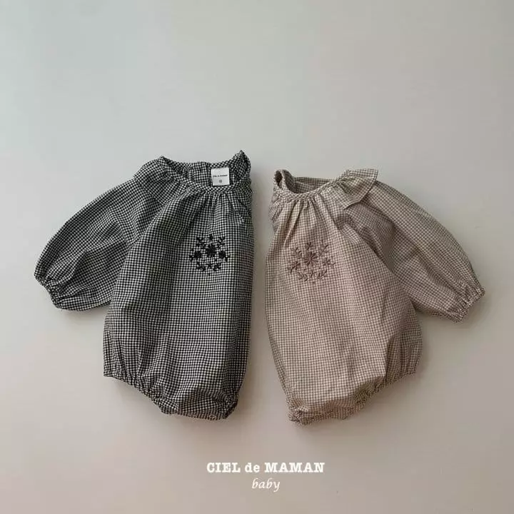 Ciel De Maman - Korean Baby Fashion - #onlinebabyboutique - Small Check Embroidery Bodysuit - 12