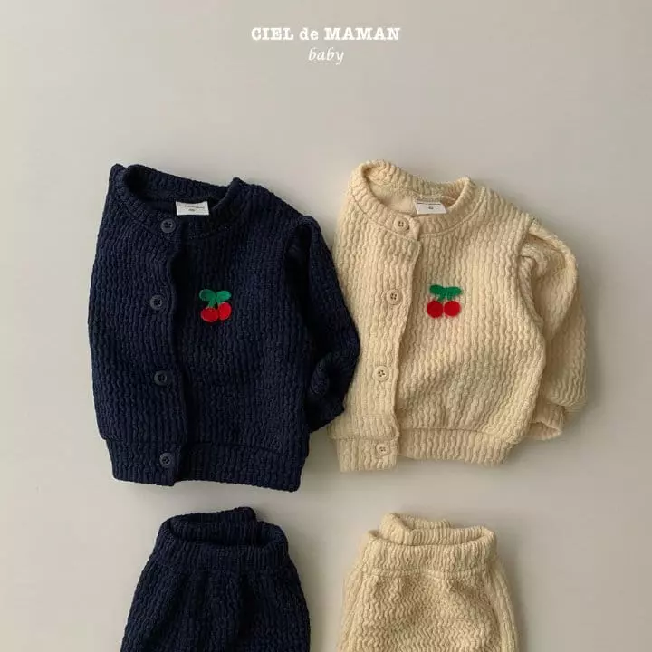 Ciel De Maman - Korean Baby Fashion - #smilingbaby - Cherry Cardigan Top Bottom Set