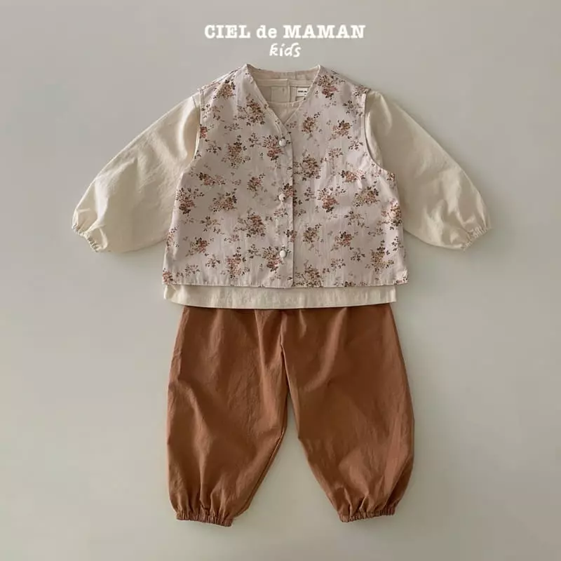 Ciel De Maman - Korean Children Fashion - #kidsstore - Flower Hanbok Boy Vest Blouse Pants Set - 6