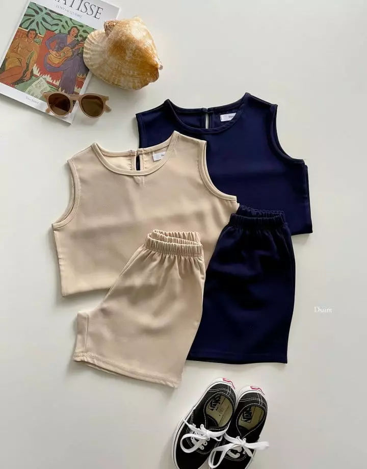 Dsaint - Korean Children Fashion - #minifashionista - Summer Heat Sleeveless Top Bottom Set - 2