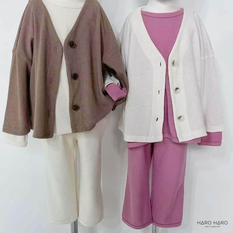 Haro Haro - Korean Children Fashion - #stylishchildhood - Cream Waffle Top Bottom Set - 9