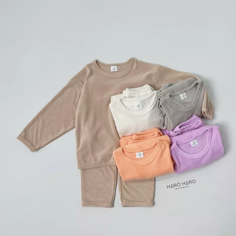 Haro Haro - Korean Children Fashion - #todddlerfashion - Sleep Terry Top Bottom Set - 8