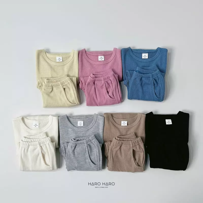 Haro Haro - Korean Children Fashion - #todddlerfashion - Cream Waffle Top Bottom Set - 7