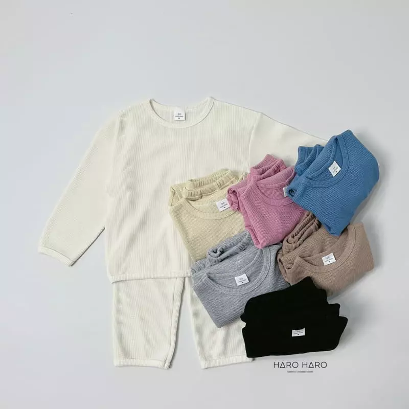 Haro Haro - Korean Children Fashion - #toddlerclothing - Cream Waffle Top Bottom Set - 8