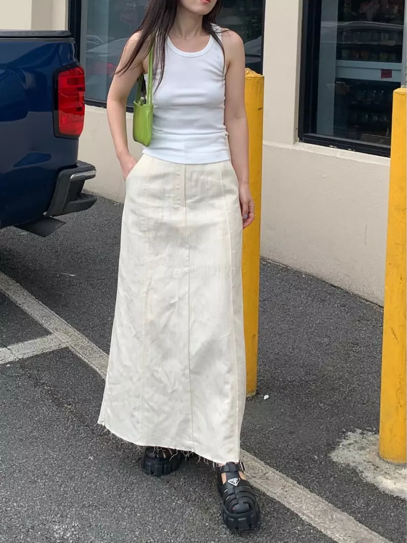 Knaite - Korean Women Fashion - #momslook - Linen Denim Skirt
