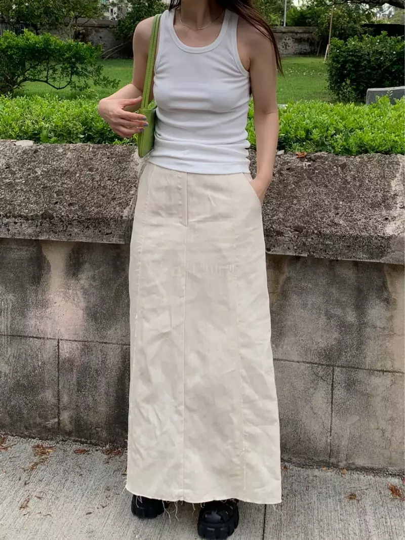 Knaite - Korean Women Fashion - #momslook - Linen Denim Skirt - 3