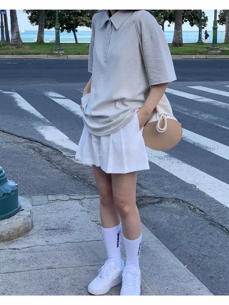 Knaite - Korean Women Fashion - #pursuepretty - Slub Collar Tee - 2