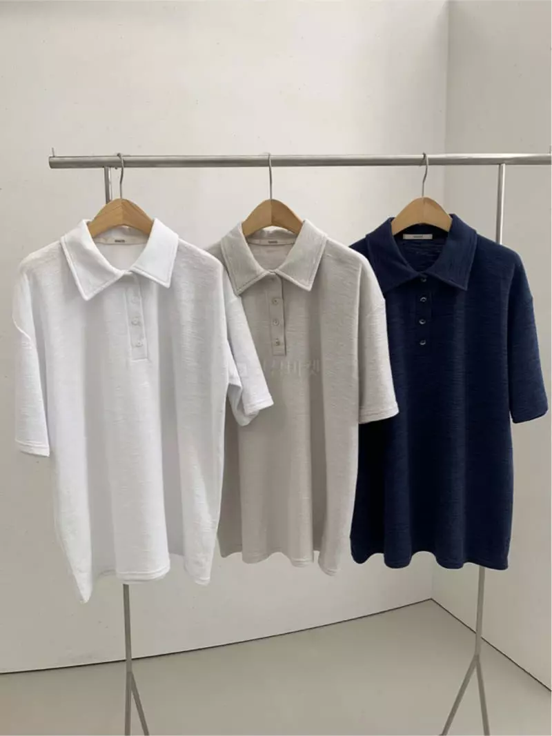 Knaite - Korean Women Fashion - #shopsmall - Slub Collar Tee - 5