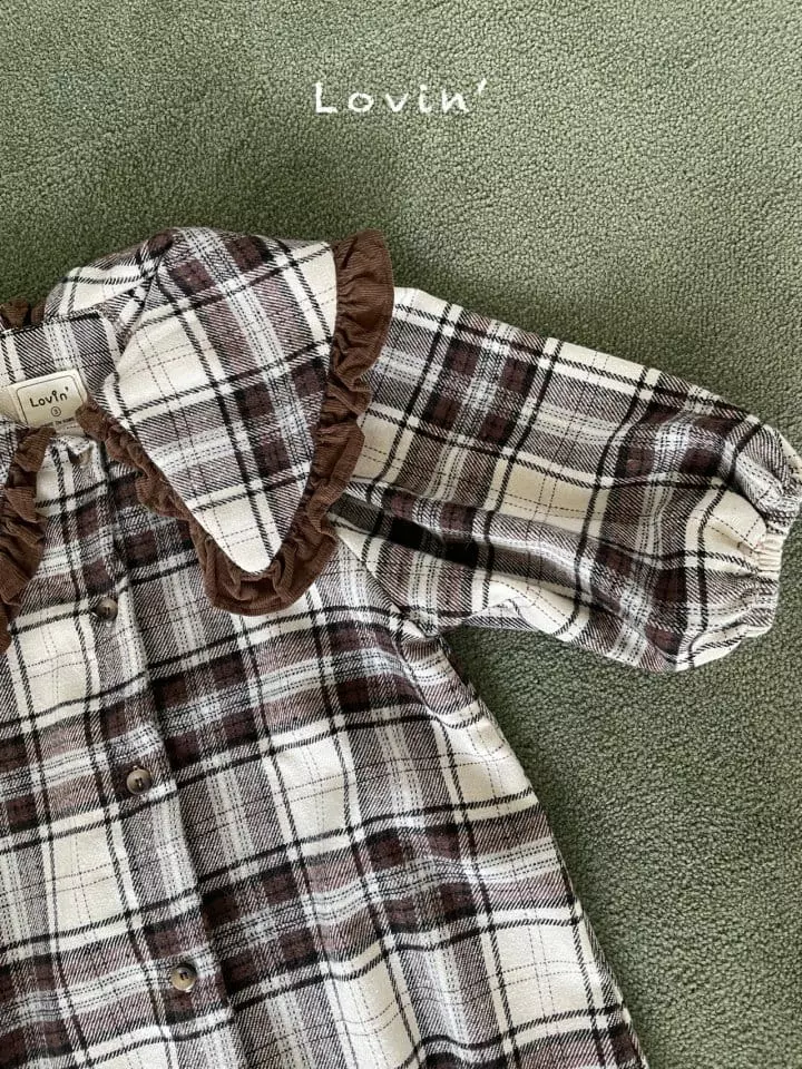 Lovin - Korean Children Fashion - #fashionkids - Check Collar One-piece - 2