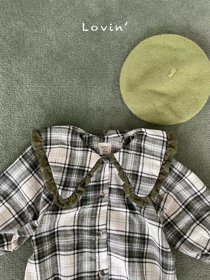 Lovin - Korean Children Fashion - #kidsshorts - Check Collar One-piece - 3